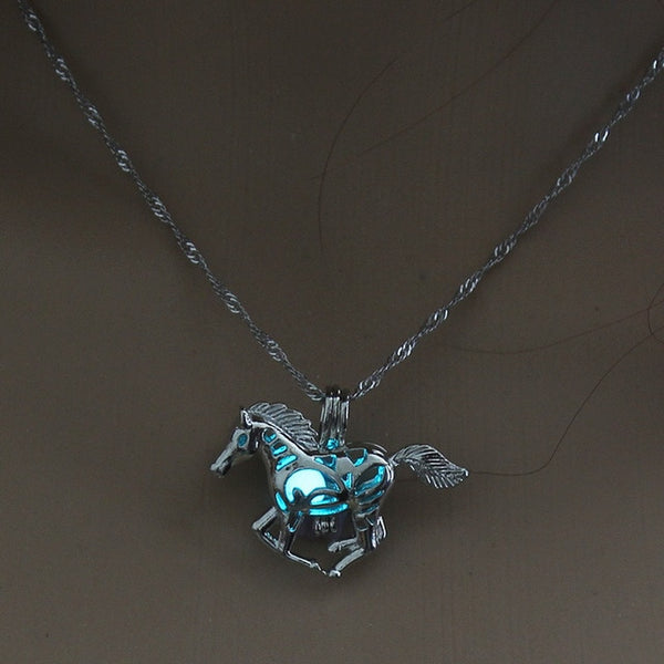Glow In The Dark Running Horse Pendant Necklace