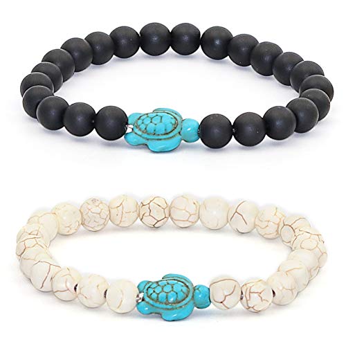 2PCS Natural Stone Sea Turtle Elastic Beads Bracelets