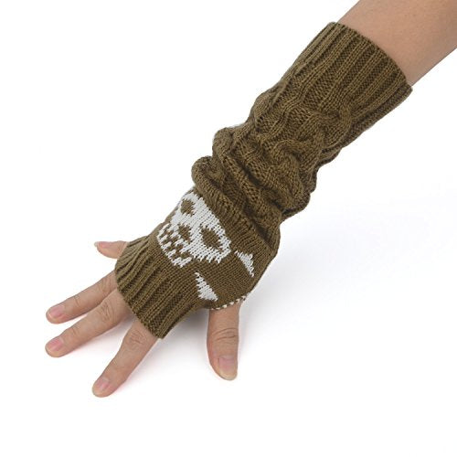 Unisex Cable Knit Fingerless Skull Arm Warmers