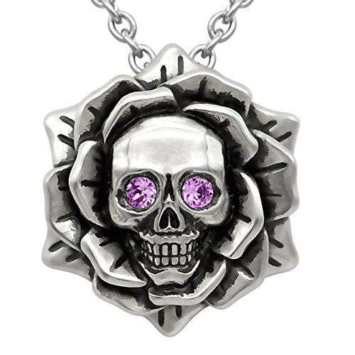 Skull Rose Birthstone Necklace
