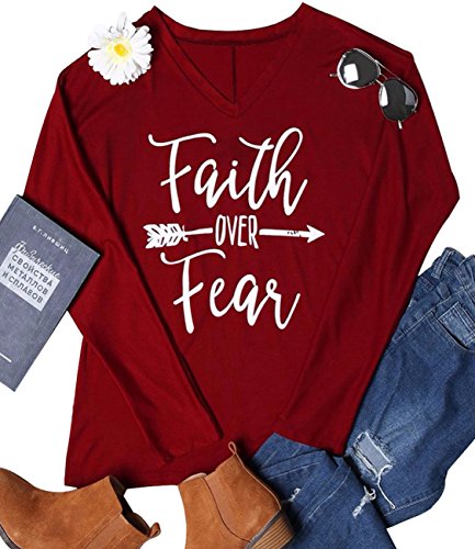 Faith Over Fear Women Long Sleeve V Neck