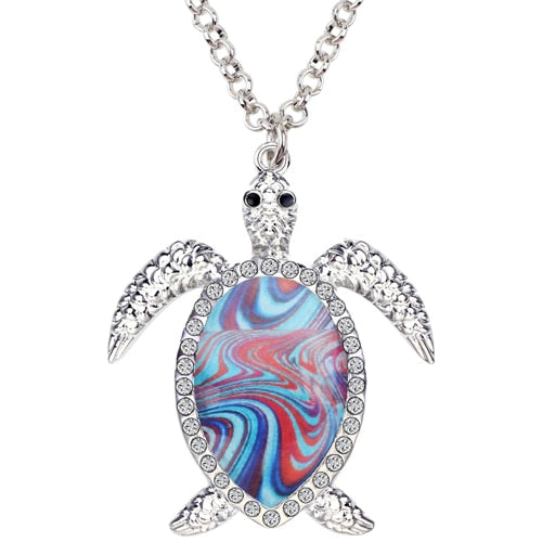 Enamel Alloy Rhinestone Sea Turtle Necklace