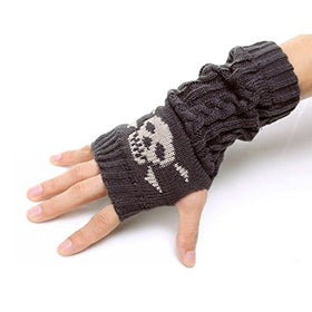 Unisex Cable Knit Fingerless Skull Arm Warmers