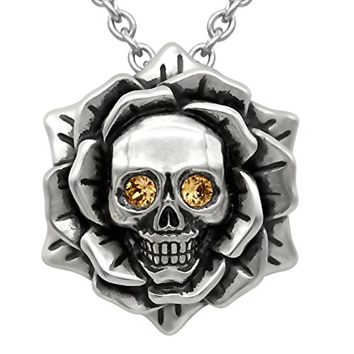 Skull Rose Birthstone Necklace