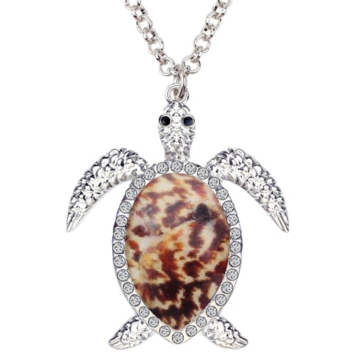 Enamel Alloy Rhinestone Sea Turtle Necklace
