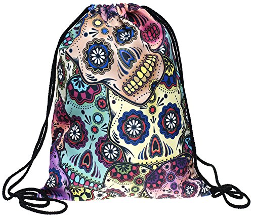 Skull Print Drawstring Backpack