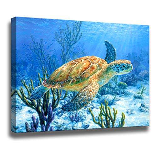Sea Turtle Wall Decor Framed Canvas Print - Size:12"x16"inch