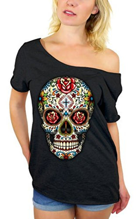 Sugar Skull Rose Eyes Off Shoulder Tops T-shirt
