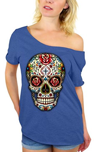 Sugar Skull Rose Eyes Off Shoulder Tops T-shirt