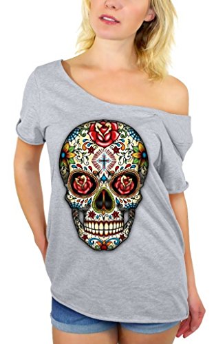 Sugar Skull Rose Eyes Off Shoulder Tops T-shirt