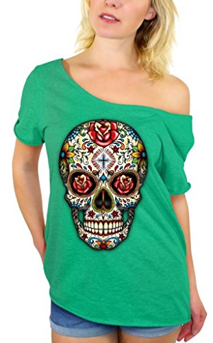 Sugar Skull Rose Eyes Off Shoulder Tops T-shirt