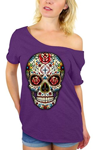 Sugar Skull Rose Eyes Off Shoulder Tops T-shirt