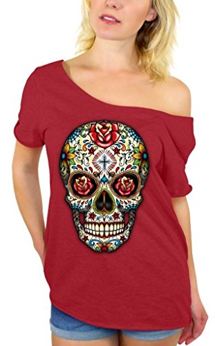 Sugar Skull Rose Eyes Off Shoulder Tops T-shirt