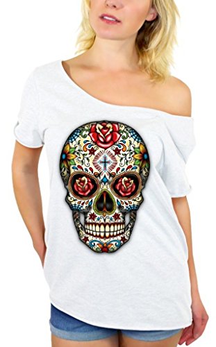 Sugar Skull Rose Eyes Off Shoulder Tops T-shirt