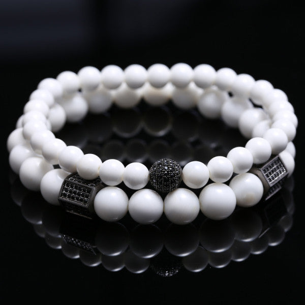 Unisex White Tridacna Natural Stones Bead Bracelet - Free Shipping