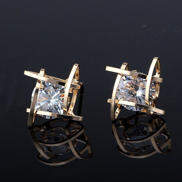 Elegant Crystal Square Stud Earrings - Free Shipping