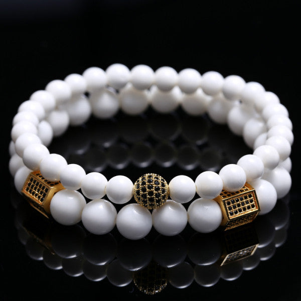 Unisex White Tridacna Natural Stones Bead Bracelet - Free Shipping