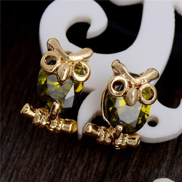 Cubic Zirconia Owl Shape Stud Earrings