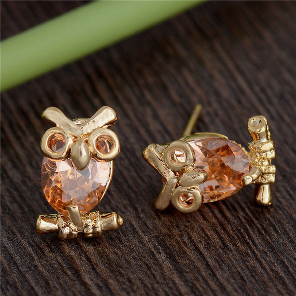 Cubic Zirconia Owl Shape Stud Earrings