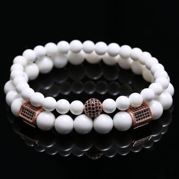 Unisex White Tridacna Natural Stones Bead Bracelet - Free Shipping