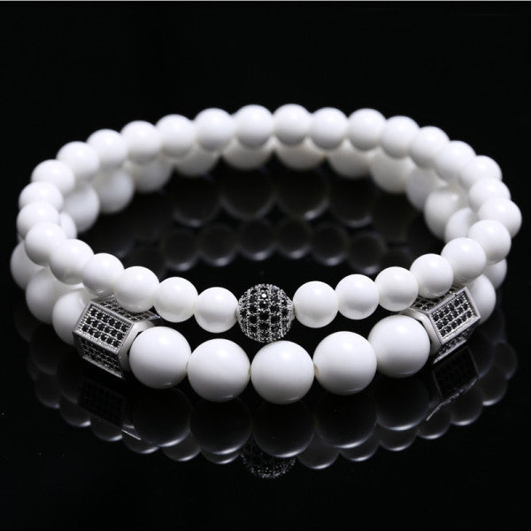 Unisex White Tridacna Natural Stones Bead Bracelet - Free Shipping