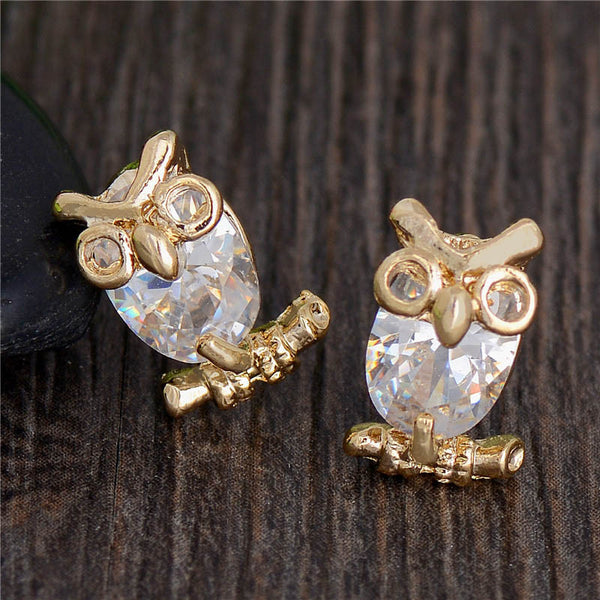 Cubic Zirconia Owl Shape Stud Earrings